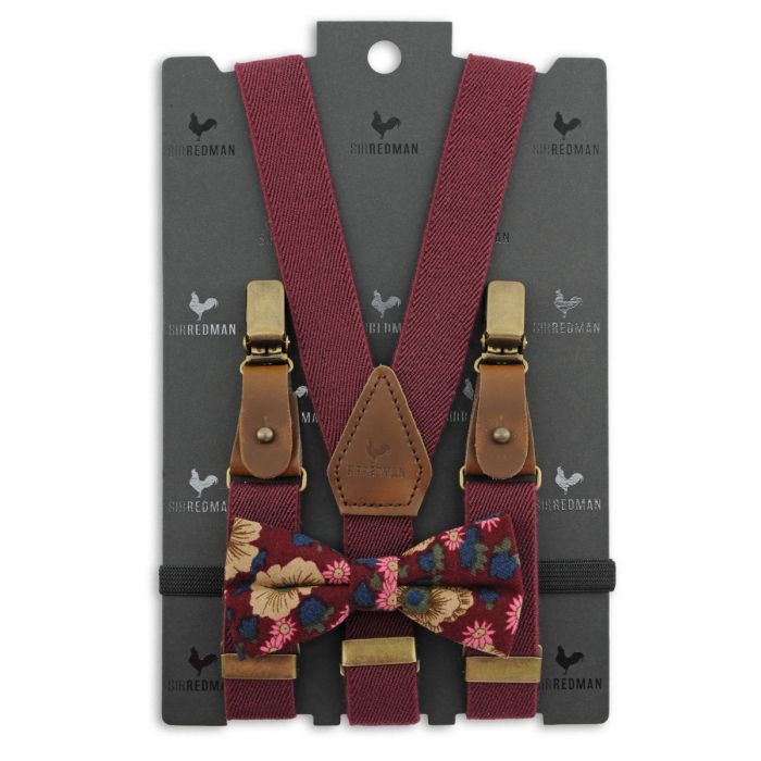Sir Redman SR26024 ( SRCOMBIKIDS2624B ) Kids bretels combi pack Retro Ranonkel bordeaux