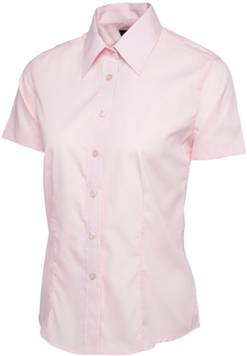 SALE! Uneek UC712 Dames Poplin Half Sleeve Shirt - Roze - Maat S